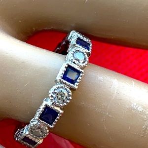 Vintage Blue clear eternity sterling silver ring